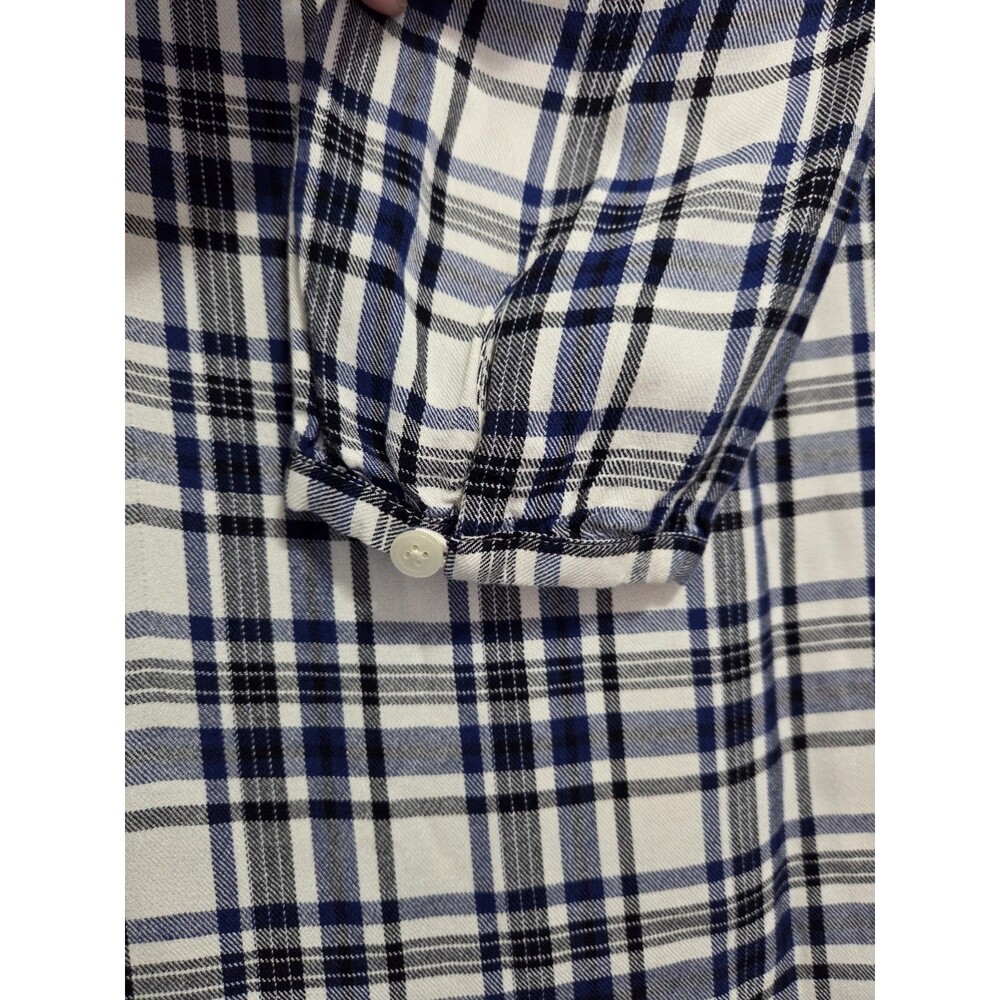 Madewell Plaid Dress XS Blue Ivory | Pockets | 3/4 Sleeve Viscose Tunic Dress - Picture 4 of 8